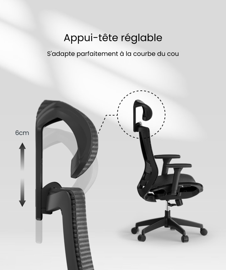 Chaise De Bureau Ergonomique FLEXISPOT - Appui-tête 3D, Dossier Inclinable 135°, Accoudoirs Relevables, Support 180 Kg - 7