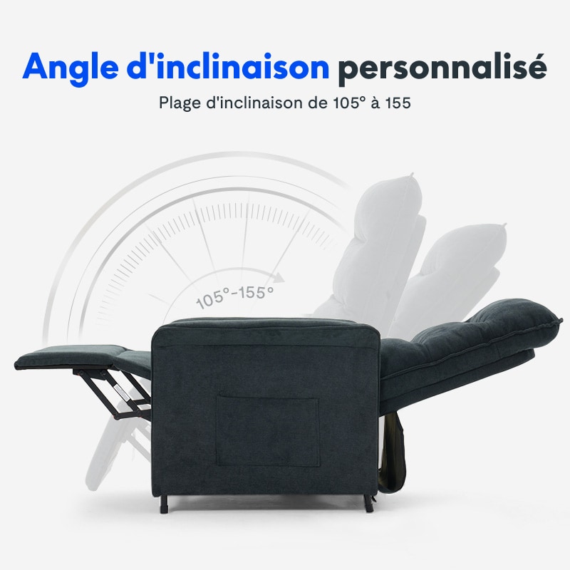 Fauteuil et sofa inclinable Électrique, Cuir Gris charcoal
