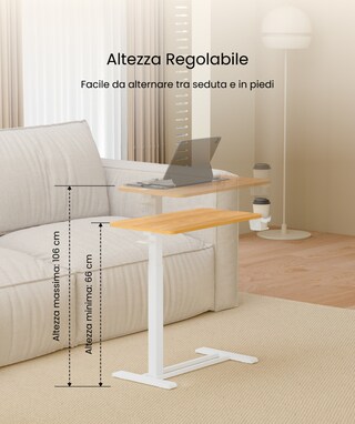 Tavolino A C Kiss Me Regolabile In Altezza 50-80cm E Girevole 360° - Noce, Stretto, Per Divano, Letto E Laptop