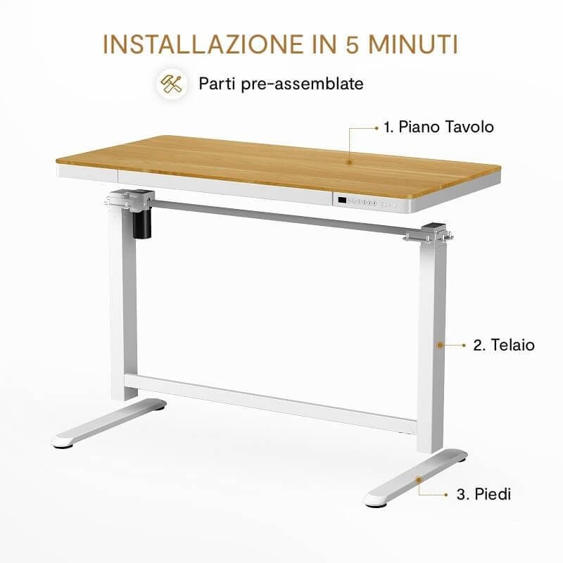 Scrivania Elettrica Regolabile Altezza 140x60x72-117 cm Bianca