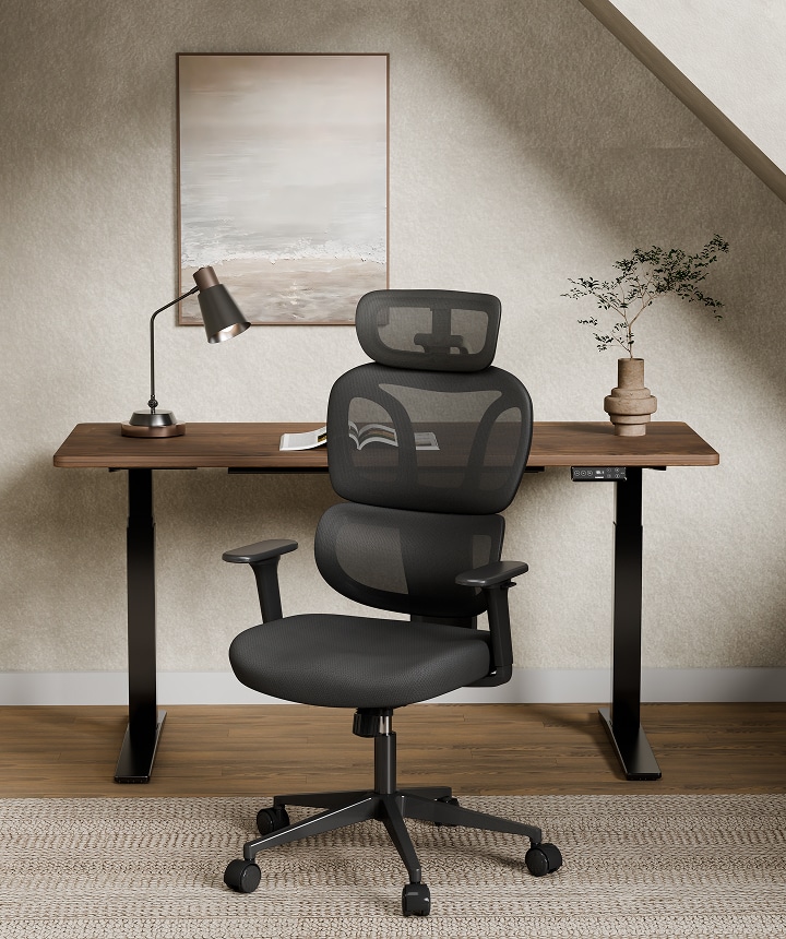 Sedia da ufficio HOMCOM, sedia da scrivania ergonomica con funzione reclinabile, cuscino lombare