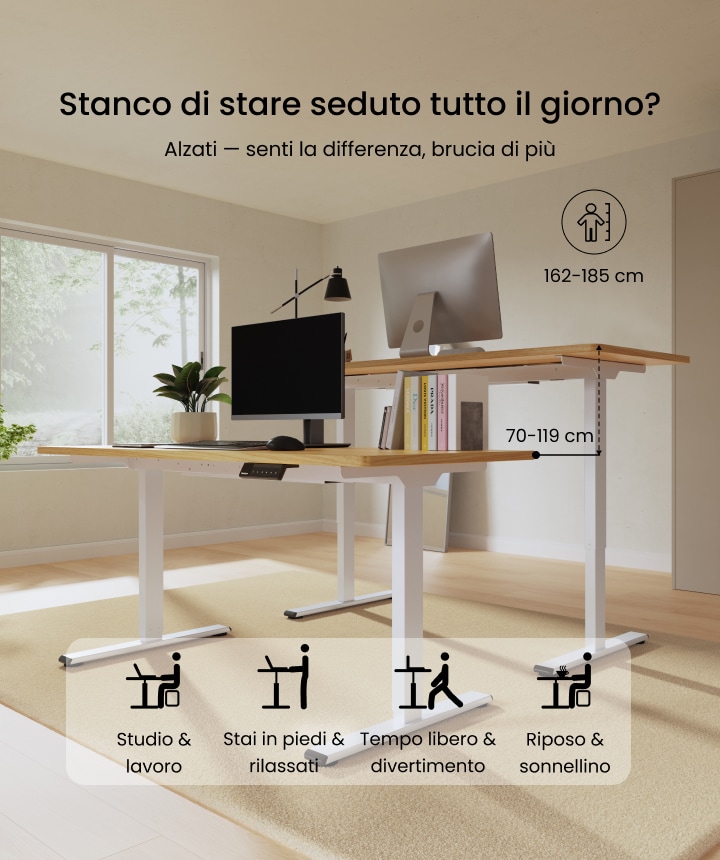 Juyancao Telaio Scrivania Elettrica Regolabile In Altezza, Motorizzata, Colore Bianco, Con Display LED E Memoria, Portata 80 Kg, Dimensioni Consigliate Piano 140x80 Cm