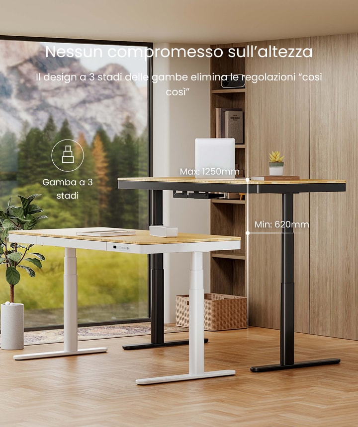 boho office® Telaio da scrivania regolabile in altezza - elettrico senza continui, 2 motori forti, telescopio a 2 livelli, protezione contro le collisioni, sicurezza bambini, porte USB - Homedesk Eco