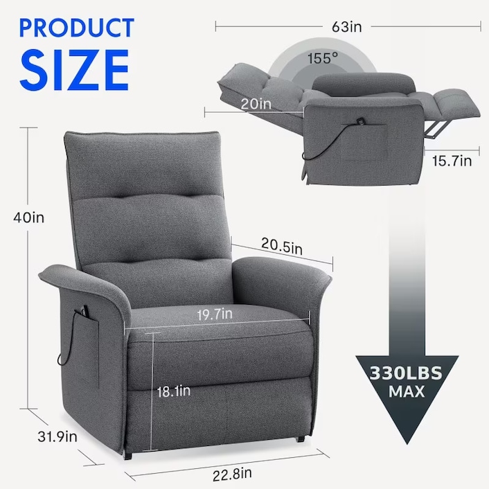 Recliner shop chair size