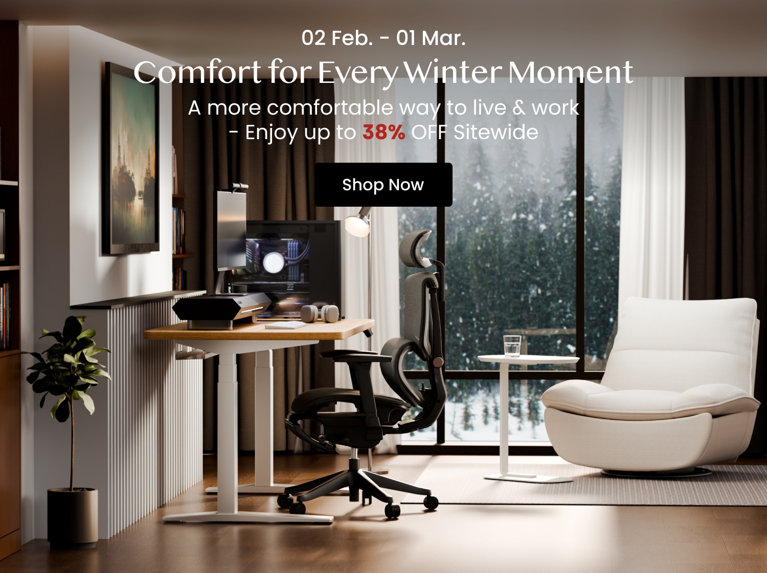 FlexiSpot 140 * 60cm Electric Standing Desk Adjustable Sit Stand Up Desk Computer Desk With Hook Memory Function For Office And Home (White White - View #2